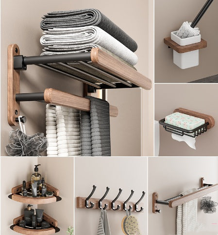 Solid Wood Towel Rack with Shelf - Bathroom Organizer