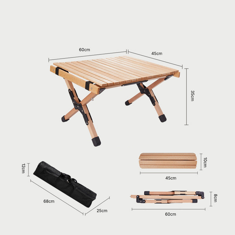 Beech Wood Egg Roll Table - Outdoor Portable Folding