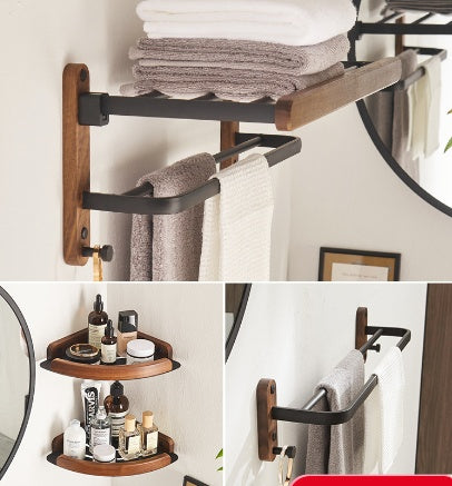 Solid Wood Towel Rack with Shelf - Bathroom Organizer