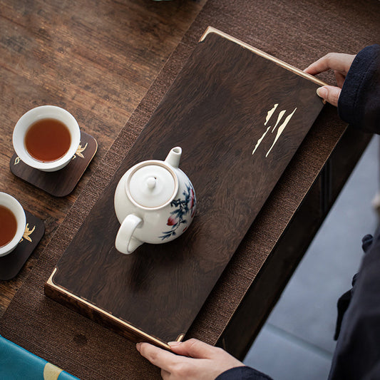 Wood Tea Table with Sandalwood Inlay - Dry Bubble Tray