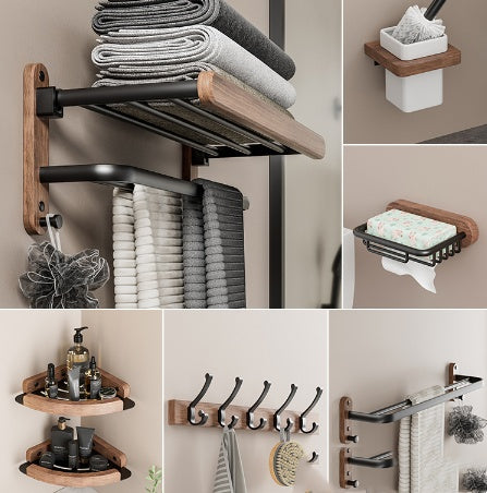 Solid Wood Towel Rack with Shelf - Bathroom Organizer
