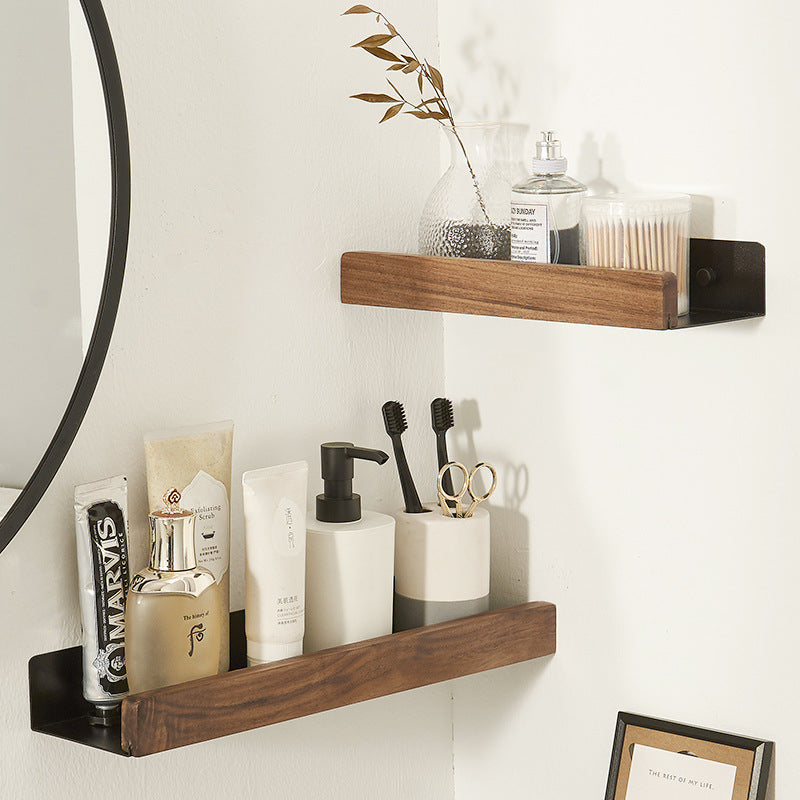 Solid Wood Bathroom Shelves - Non-Drill Storage