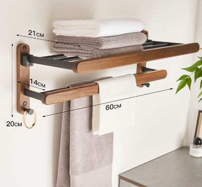 Solid Wood Towel Rack with Shelf - Bathroom Organizer