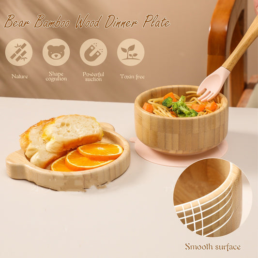Bamboo Baby Food Bowl - Suction Base Bear Shaped