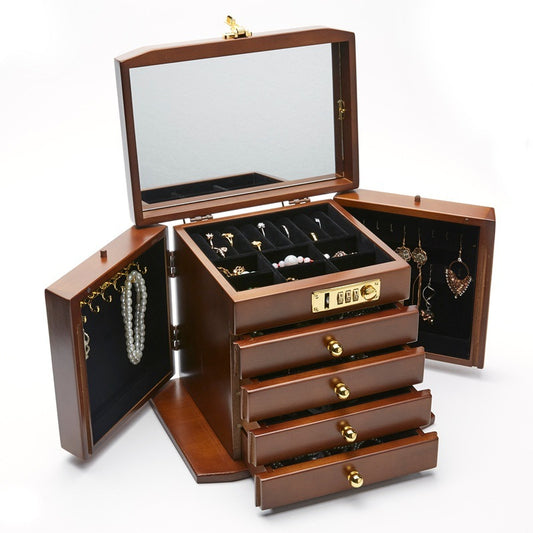 Wood Jewelry Box with Combination Lock - Secure Storage