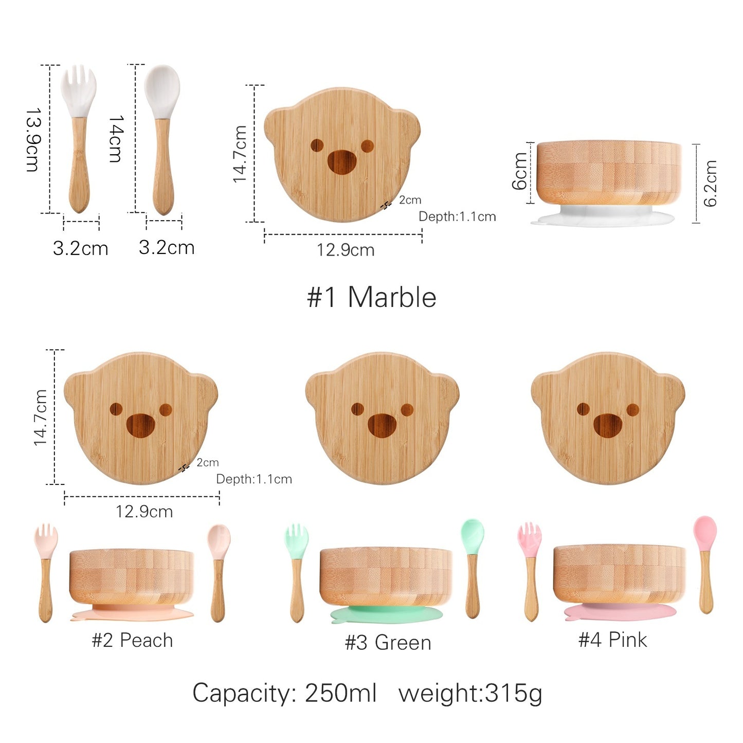 Bamboo Baby Food Bowl - Suction Base Bear Shaped