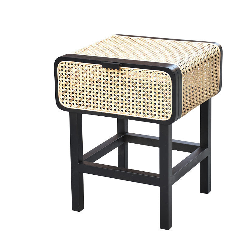 Retro Rattan Bedside Table - Nightstand