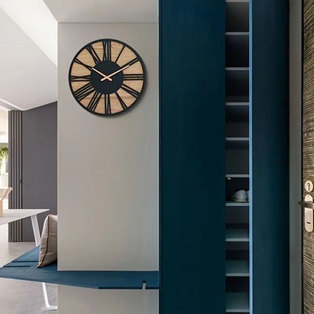 Retro Wood & Iron Wall Clock - Silent Timepiece