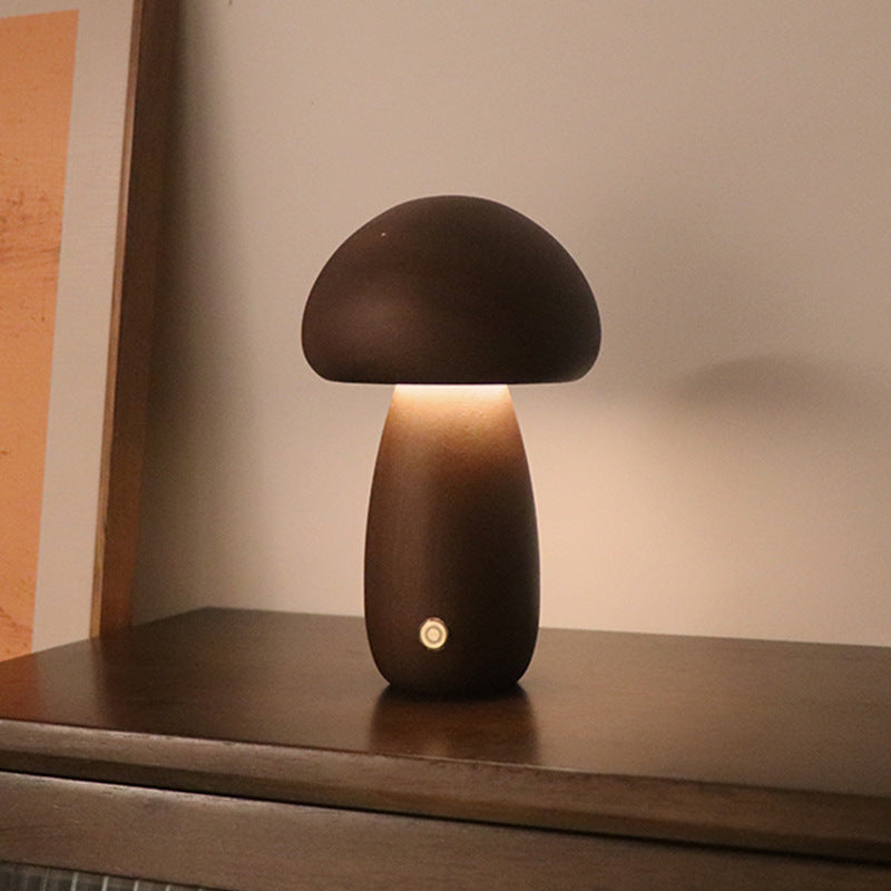 Wooden Mushroom LED Night Light - Touch Switch