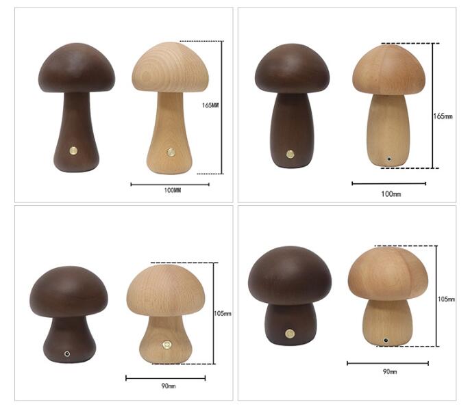 Wooden Mushroom LED Night Light - Touch Switch