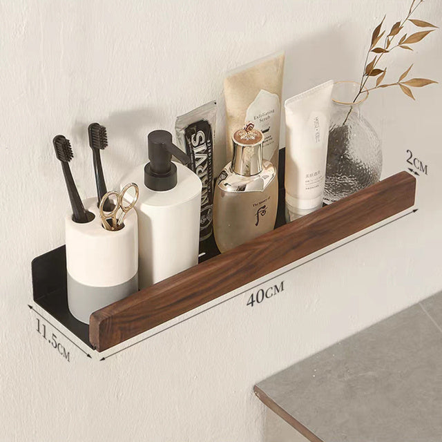 Solid Wood Bathroom Shelves - Non-Drill Storage