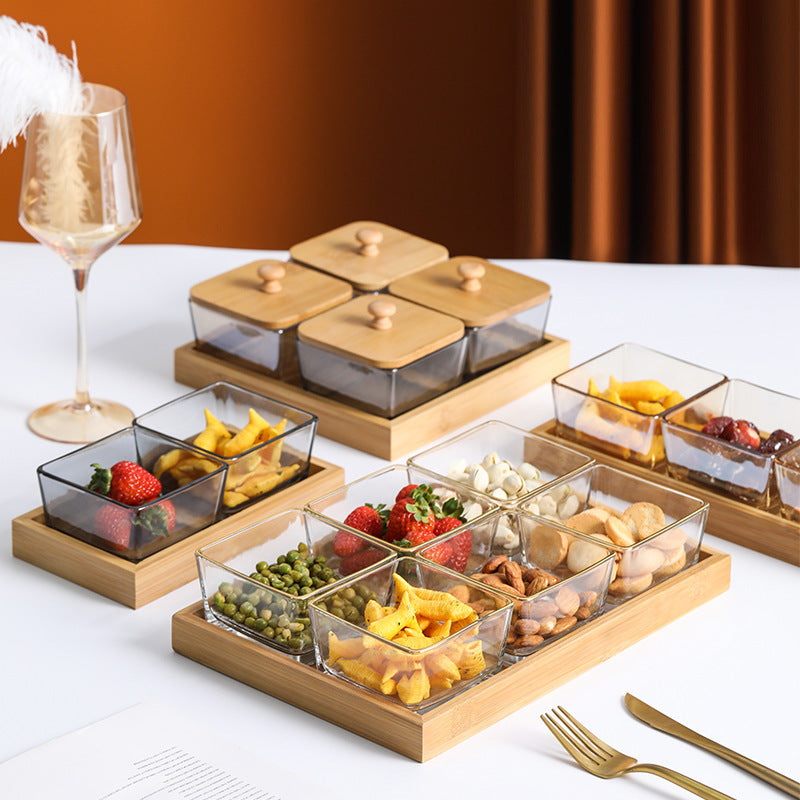 Bamboo Snack Tray - Divided Wooden Serving Platter