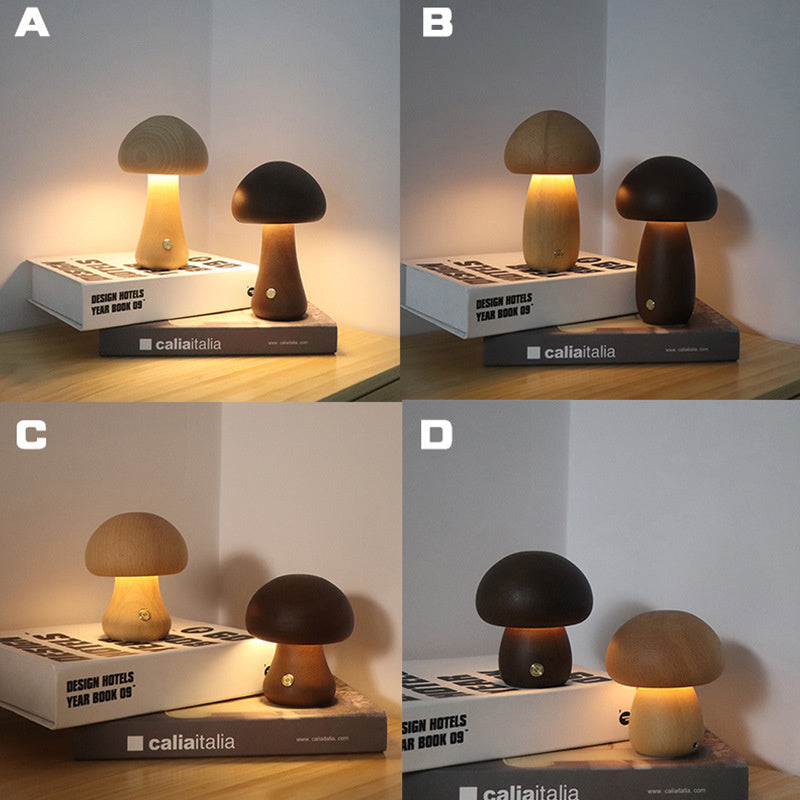 Wooden Mushroom LED Night Light - Touch Switch