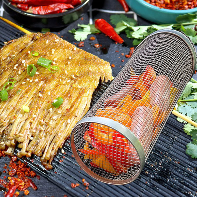 Metal Rolling Grilling Basket - BBQ for Camping