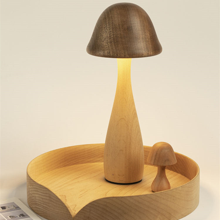 Mushroom Wood Table Lamp - Touch Dimming Night Light