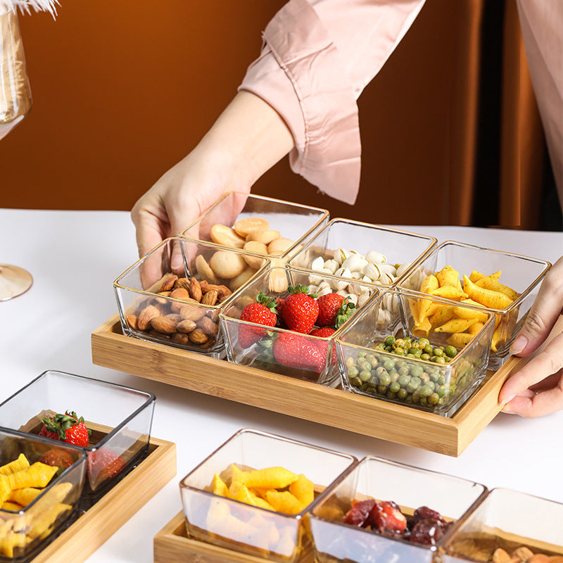 Bamboo Snack Tray - Divided Wooden Serving Platter