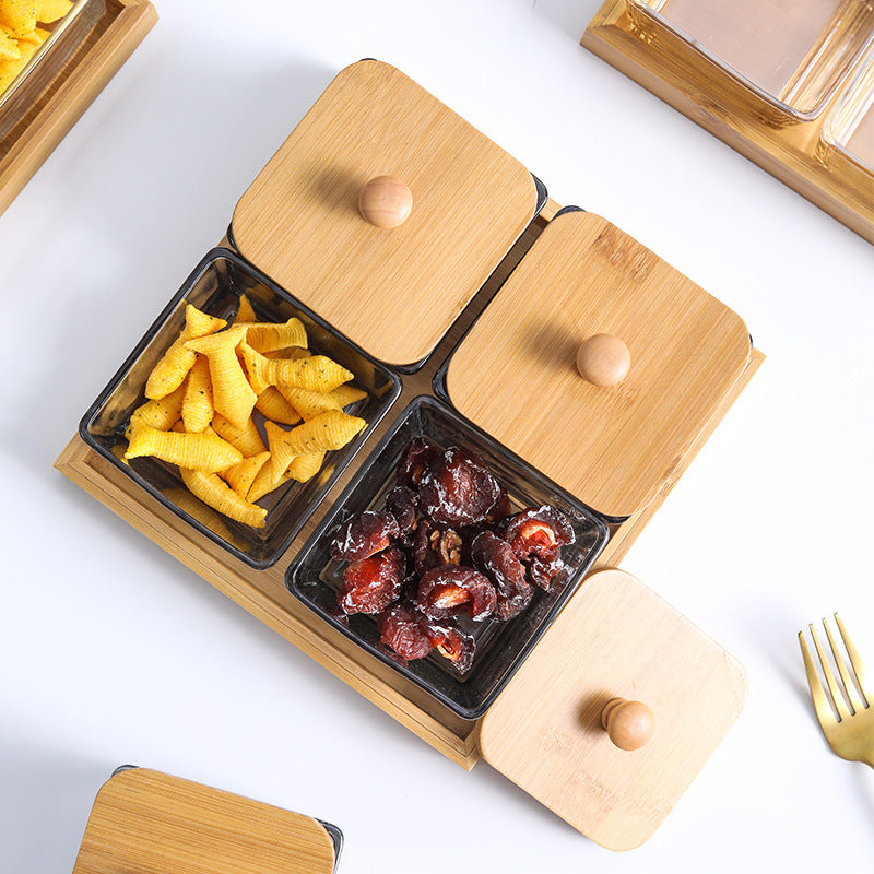 Bamboo Snack Tray - Divided Wooden Serving Platter