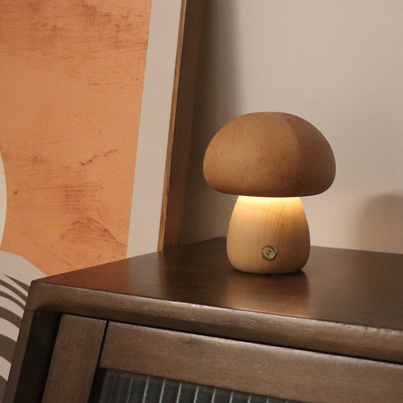 Wooden Mushroom LED Night Light - Touch Switch