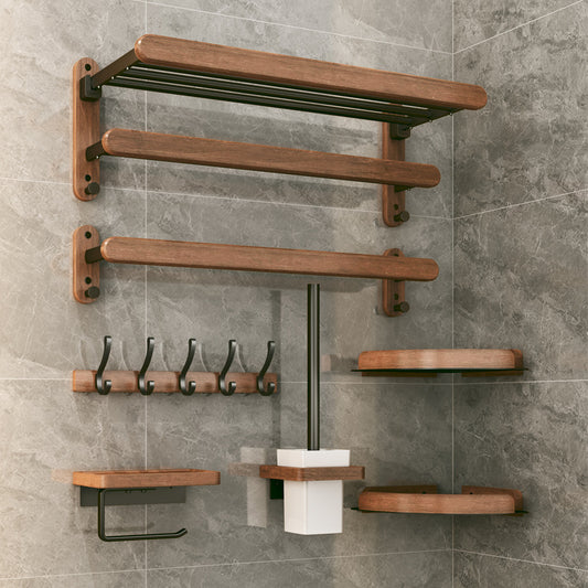 Solid Wood Towel Rack with Shelf - Bathroom Organizer