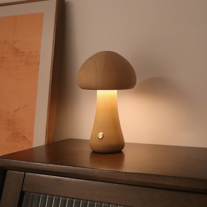 Wooden Mushroom LED Night Light - Touch Switch
