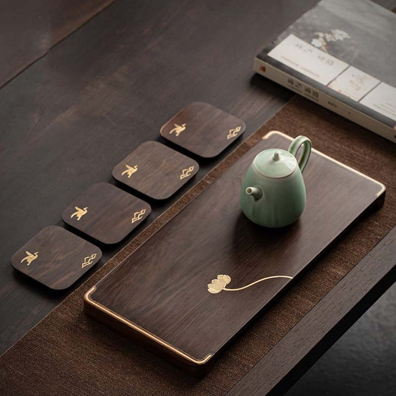 Wood Tea Table with Sandalwood Inlay - Dry Bubble Tray
