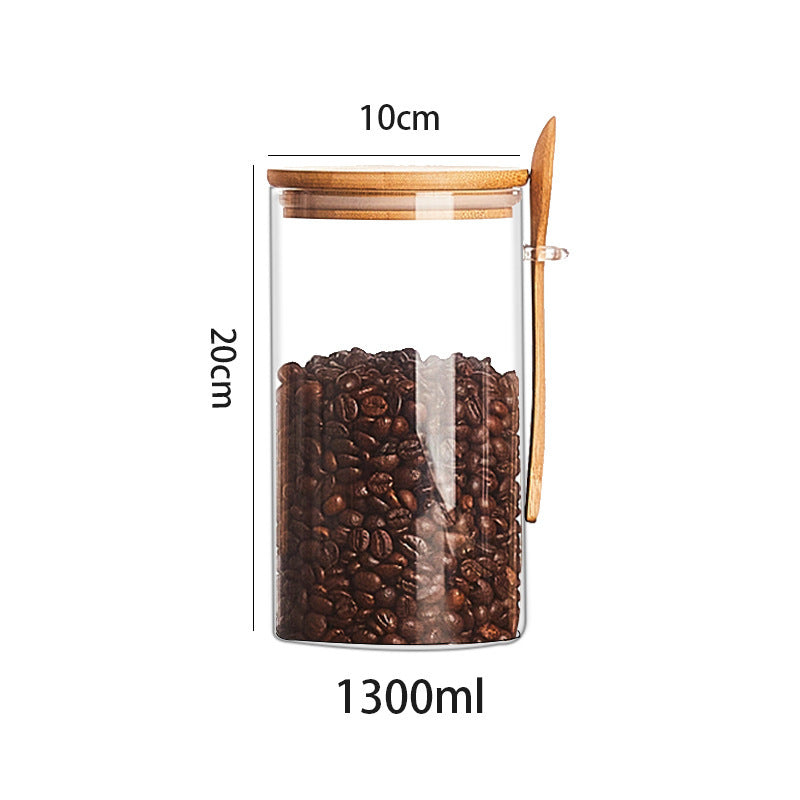 Wood Spoon & Glass Storage Tank Set - Kitchen Organizer