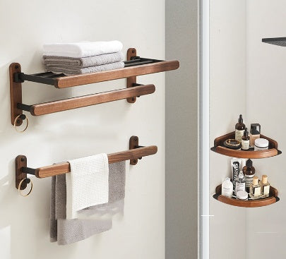 Solid Wood Towel Rack with Shelf - Bathroom Organizer