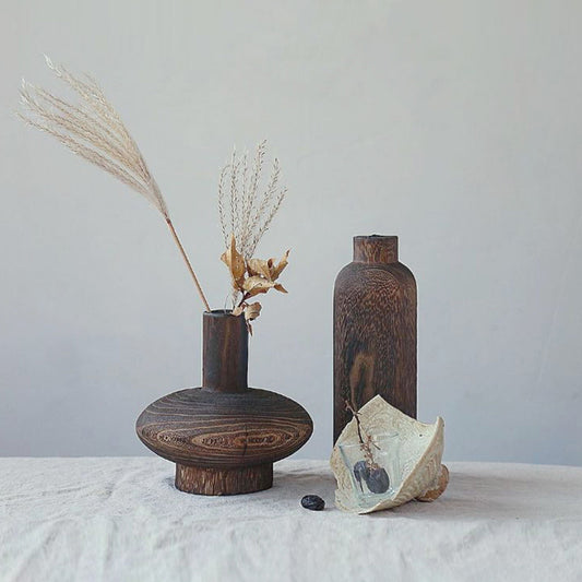 Retro Wood Zen Dried Flower Vase - Home Decor