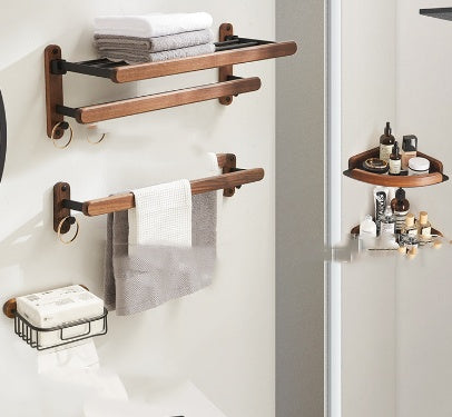 Solid Wood Towel Rack with Shelf - Bathroom Organizer