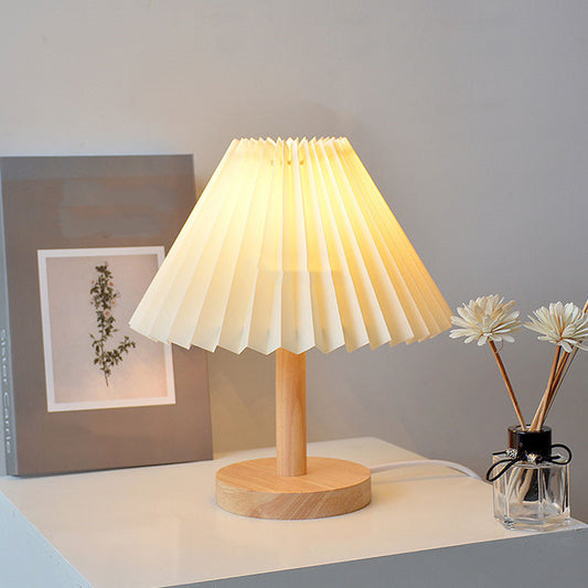 Wood USB Table Lamp - Pleated Modern Night Light