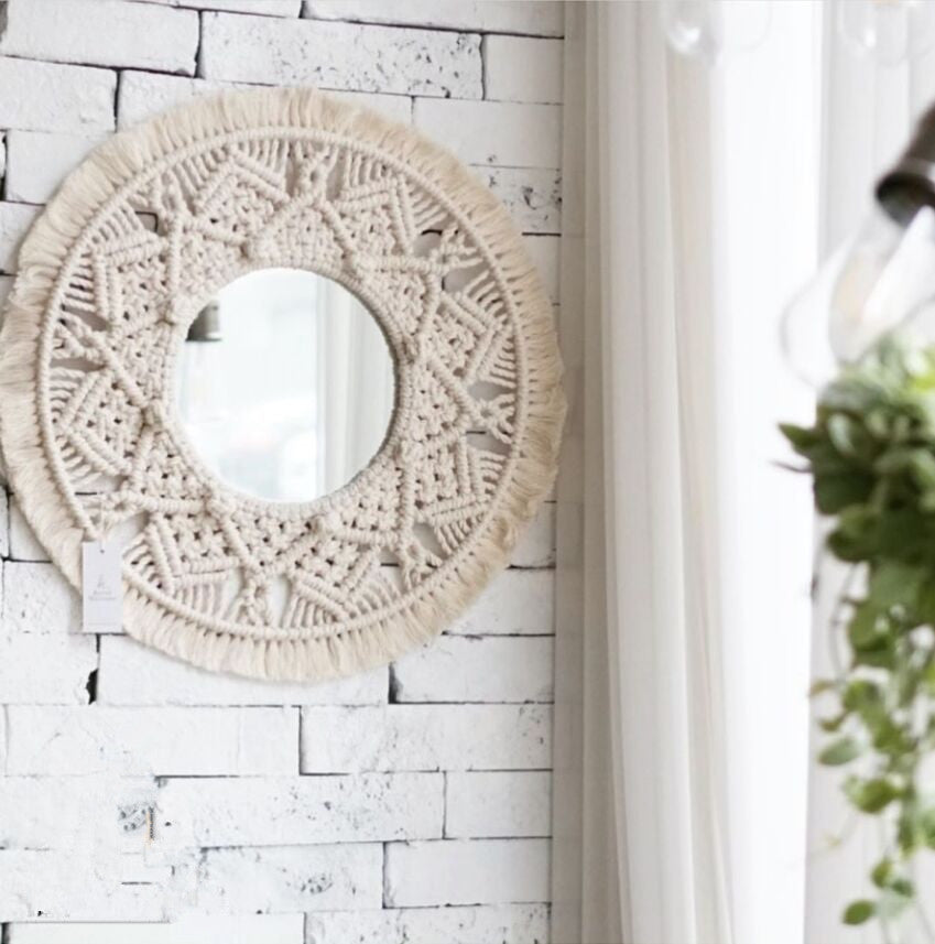 Makeup Mirror with Tapestry Hanging - Home Decor