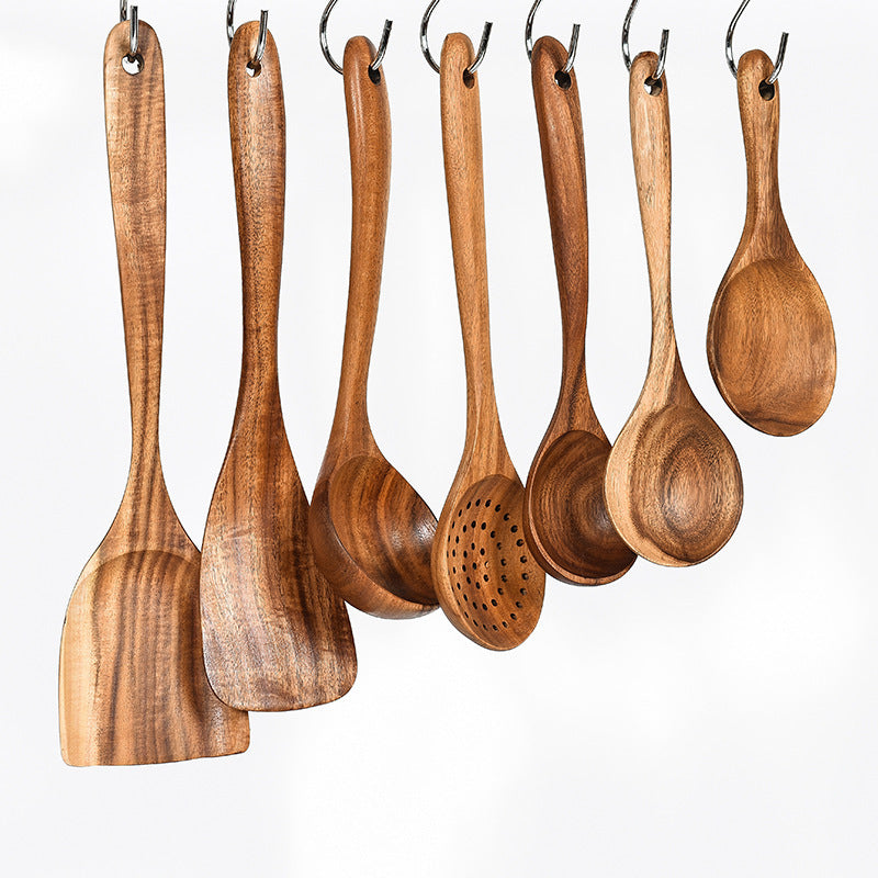 Teak Wood Cooking Tool Set - Wooden Kitchen Utensils