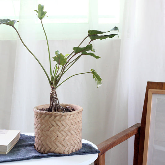 Bamboo Basket Planter - Retro Vintage Flower Pot
