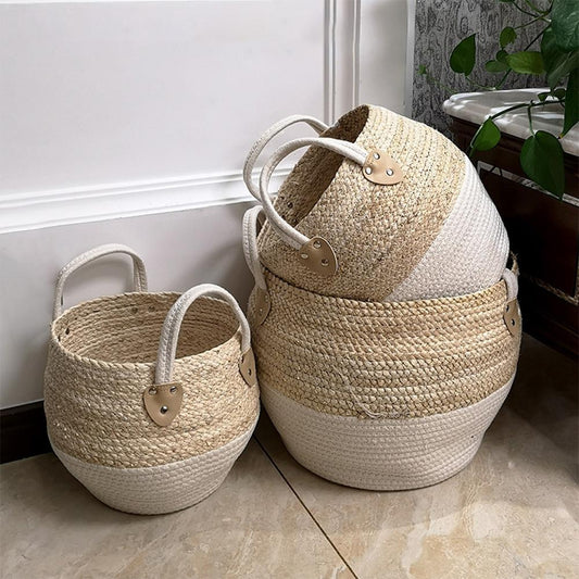 Straw Storage Basket - Natural Rustic Woven Organizer