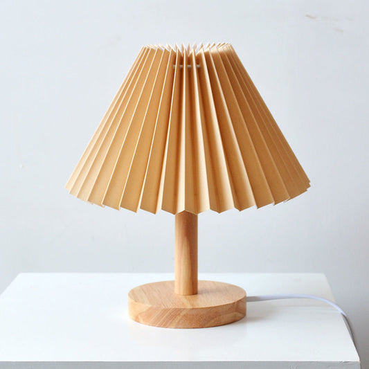 Wood USB Table Lamp - Pleated Modern Night Light