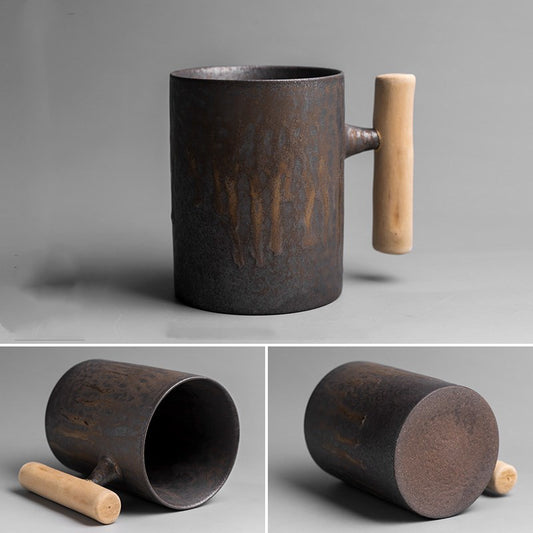 Mug with Gilt Wood Handle - Stylish Coffee Cup