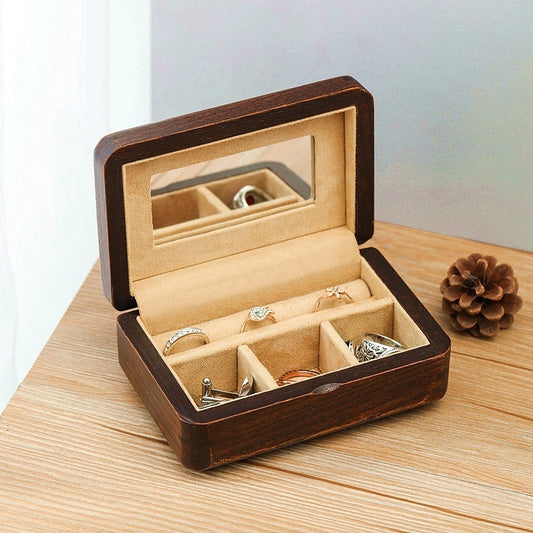 Small Wood Jewelry Box Organizer - Travel Case