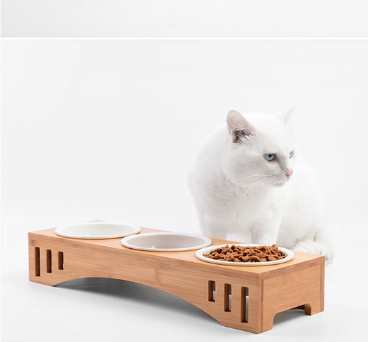 Wood Frame Rice Bowl - Ceramic for Rice/Pet Food