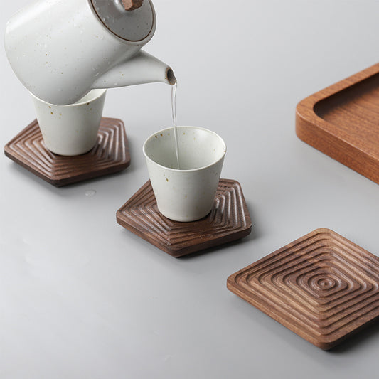 Black Walnut Coaster - Geometric Wood Cup Mat