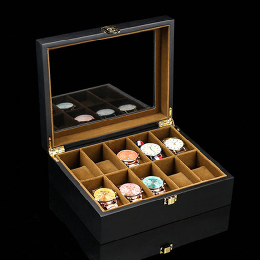 Wooden Watch Box - Black Mechanical Display & Jewelry