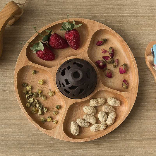 Wood Serving Tray - Round Compartment Platter