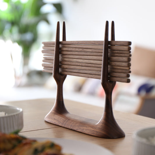 Wood Chopstick Holder with Drain Rack - Utensil Organizer