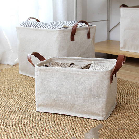 Cotton Linen Storage Basket - Foldable Home Organizer