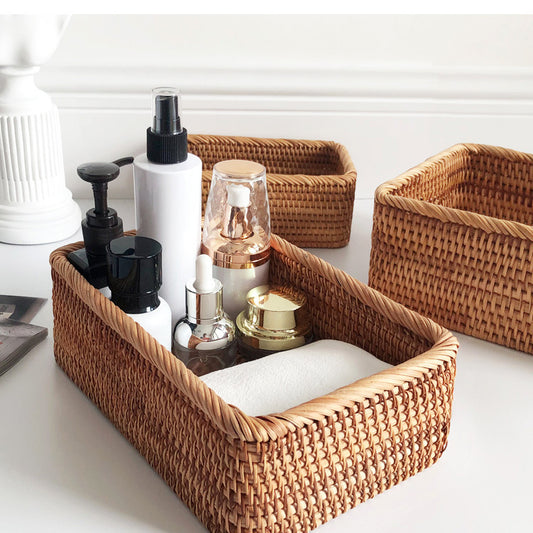 Rattan Storage Basket - Natural Woven Organizer