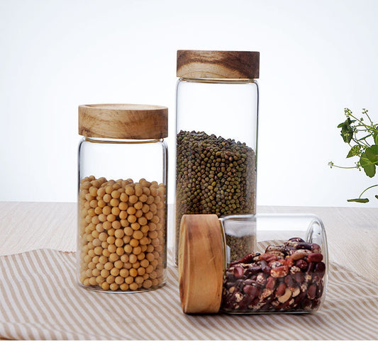 Glass Jam Jar with Wood Lid - Airtight Food Storage
