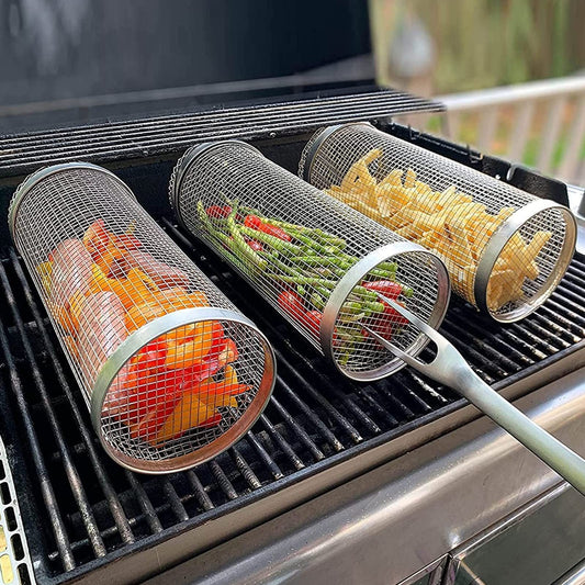 Metal Rolling Grilling Basket - BBQ for Camping