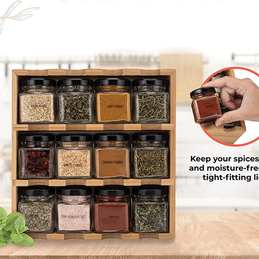 Bamboo Spice Rack - 12-Grid Drawer Organizer