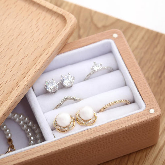 Magnetic Wood Travel Jewelry Case - Velvet Lining