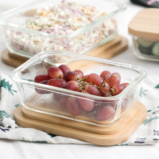 Glass Crisper with Bamboo Lid - Airtight Food Storage