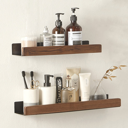 Solid Wood Bathroom Shelves - Non-Drill Storage